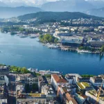 Blick aus der Vogelperspektive auf das Luzerner Seebecken des Vierwaldstättersees.